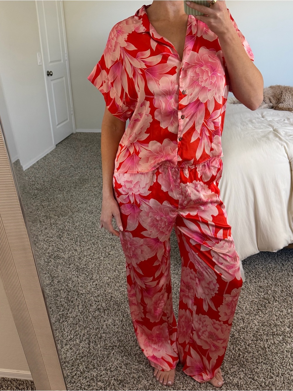 Pink and red floral pajamas